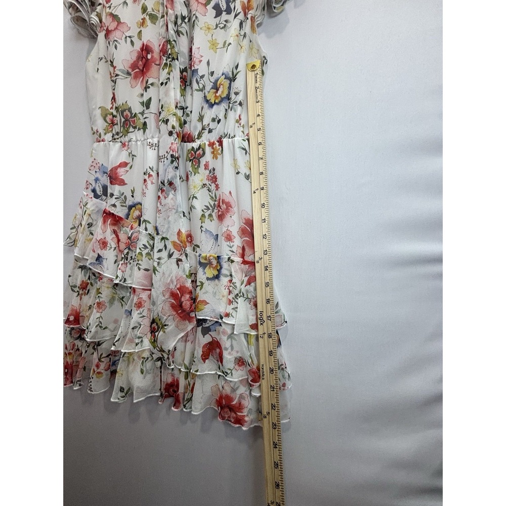 Alice + Olivia Floral Ruffle Dress Women's M White Multicolor Short Sleeve - Picture 12 of 12